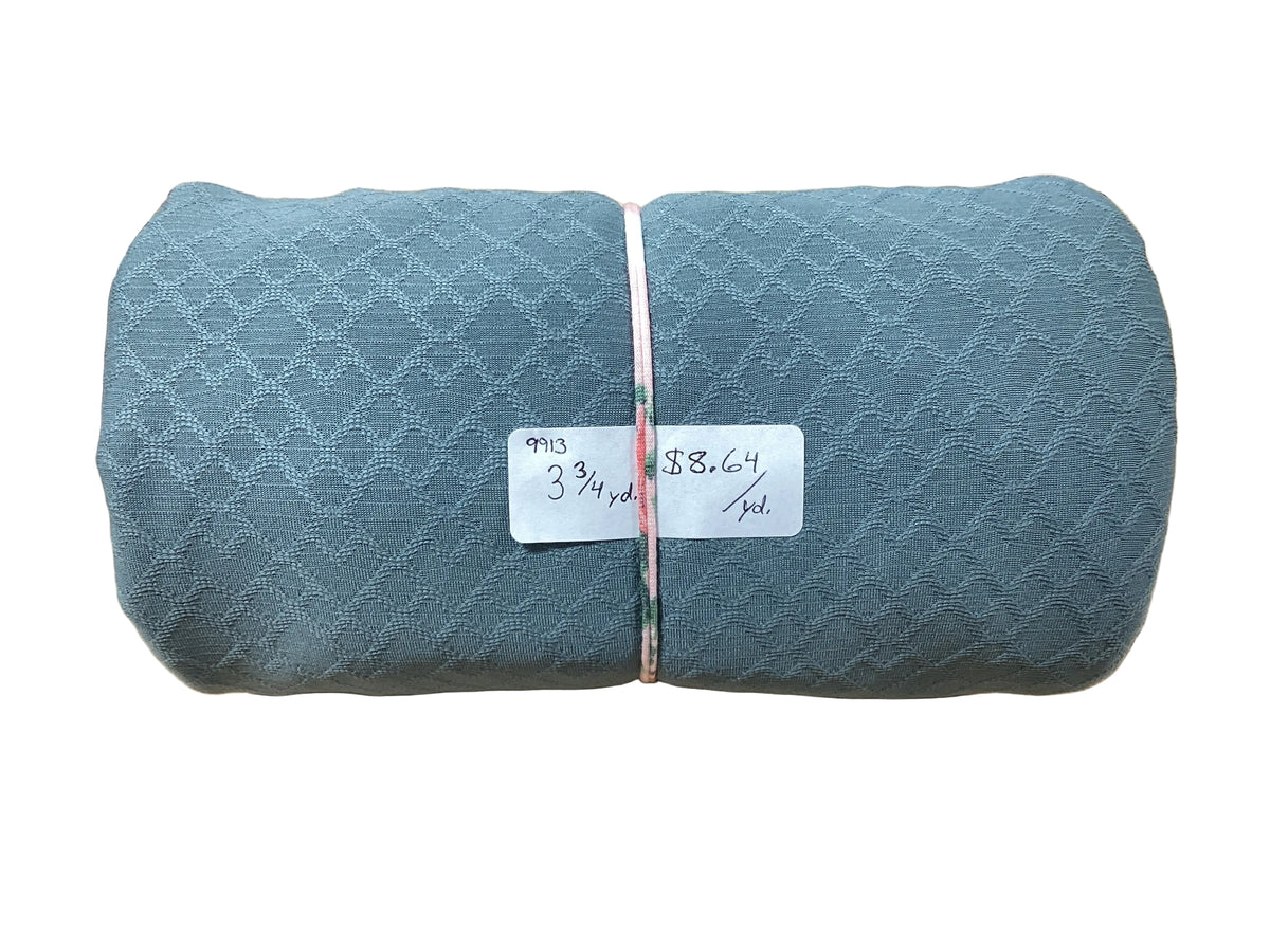 Remnant - Jacquard knit, diamond pattern, stormy blue, 3 3/4yd. @ $8.64/yd.