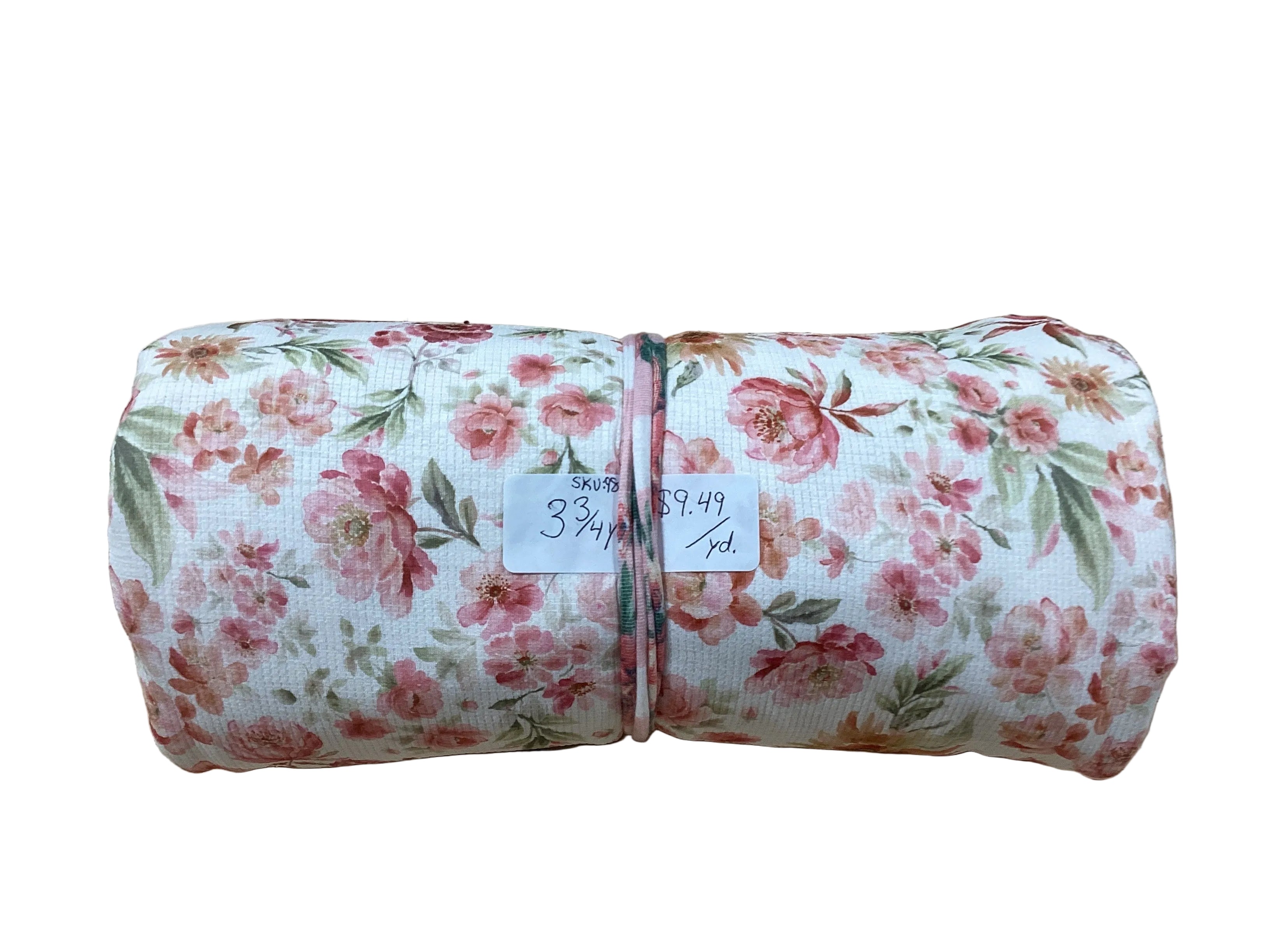 Remnant - pebblestone knit, Kyla floral, 3 3/4 yd. @ $9.49/yd.