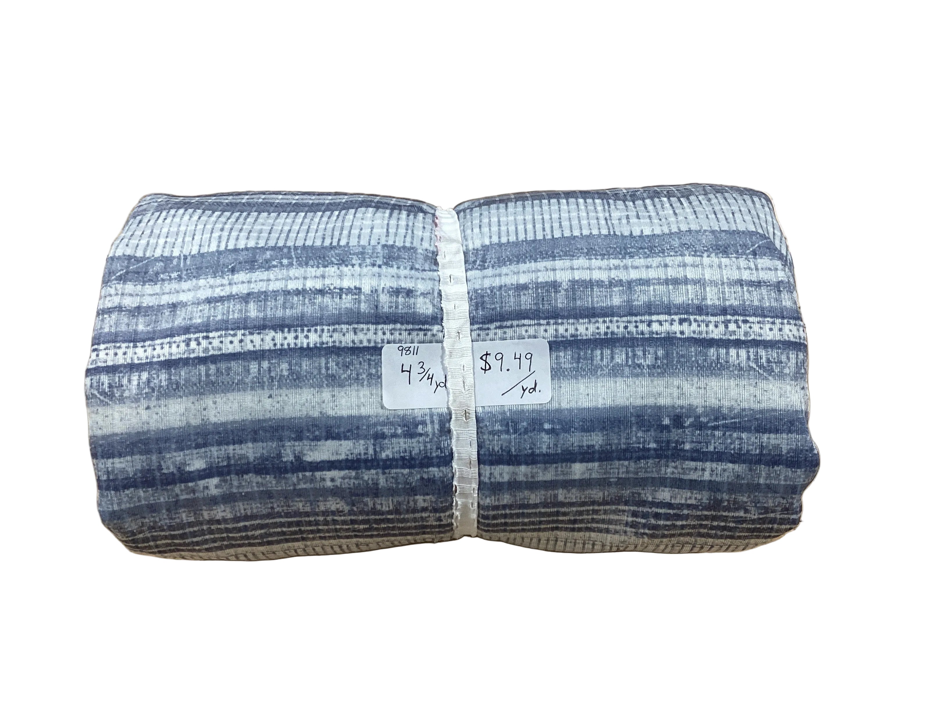 Remnant - wide rib knit, unbrushed, denim blue, stripes, (wide selvage), 4 3/4 yd. @ $9.49/yd.