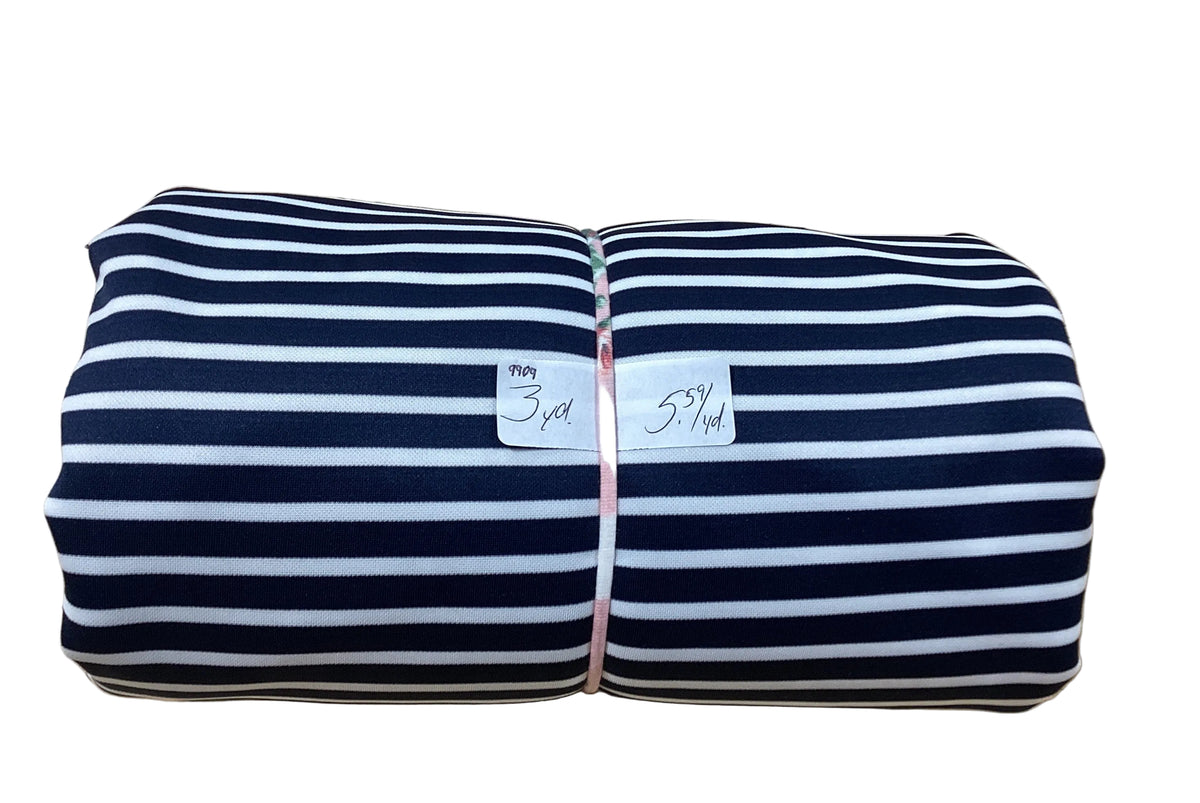 Remnant - polyester knit, (one-way stretch), techno stripe, navy, 3 yd. @ $ 5.59/yd.