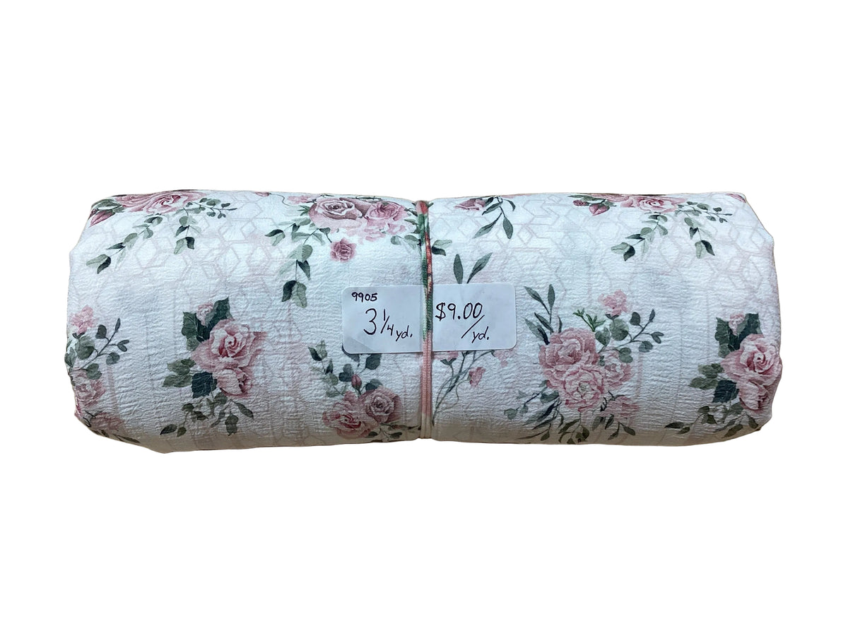 Remnant - seersucker knit, rose print, 3 1/4yd. @ $9.00 yd.