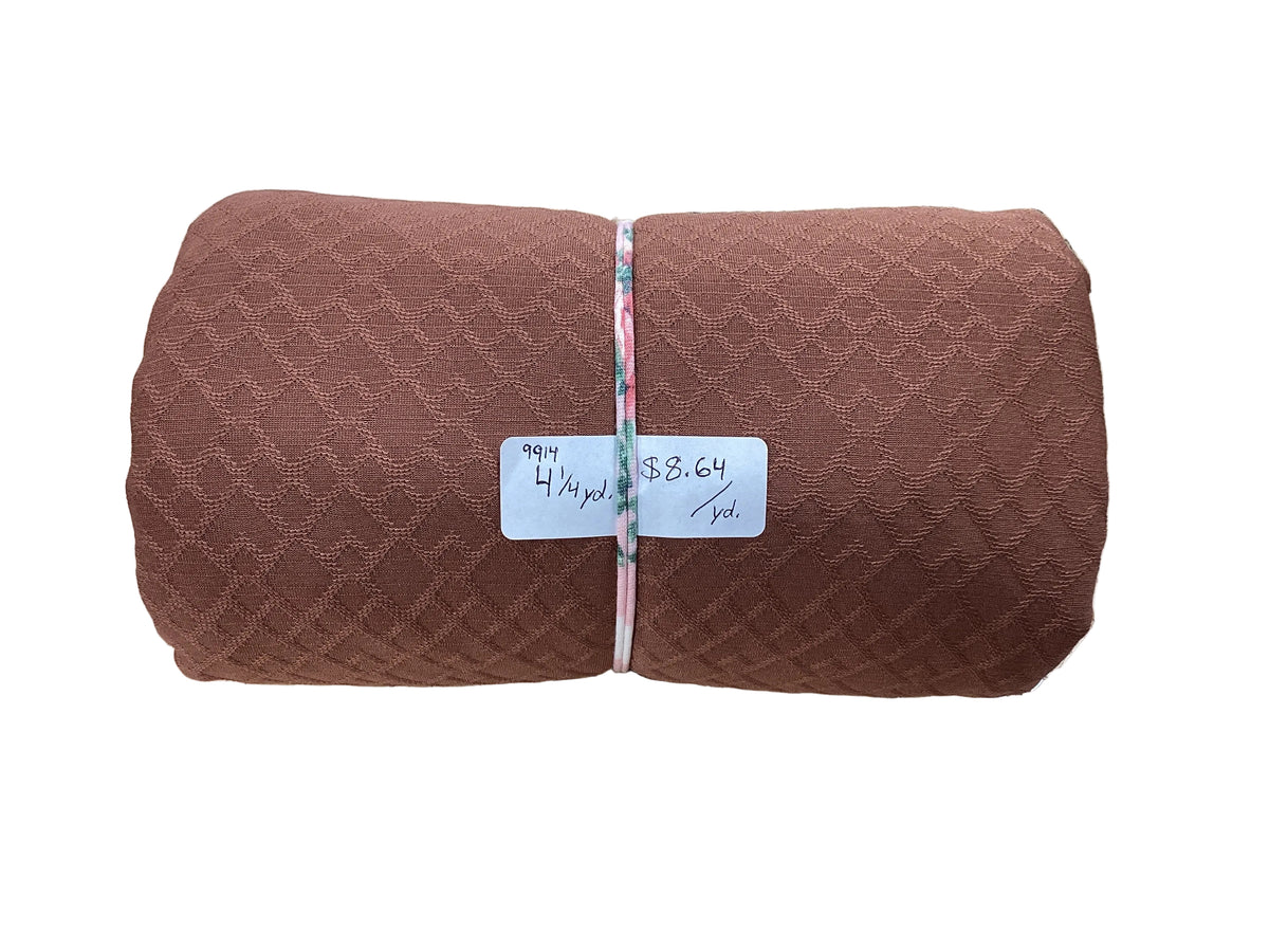 Remnant - jacquard knit, diamond pattern, rust, 4 1/4 yd. @ $8.64/yd.