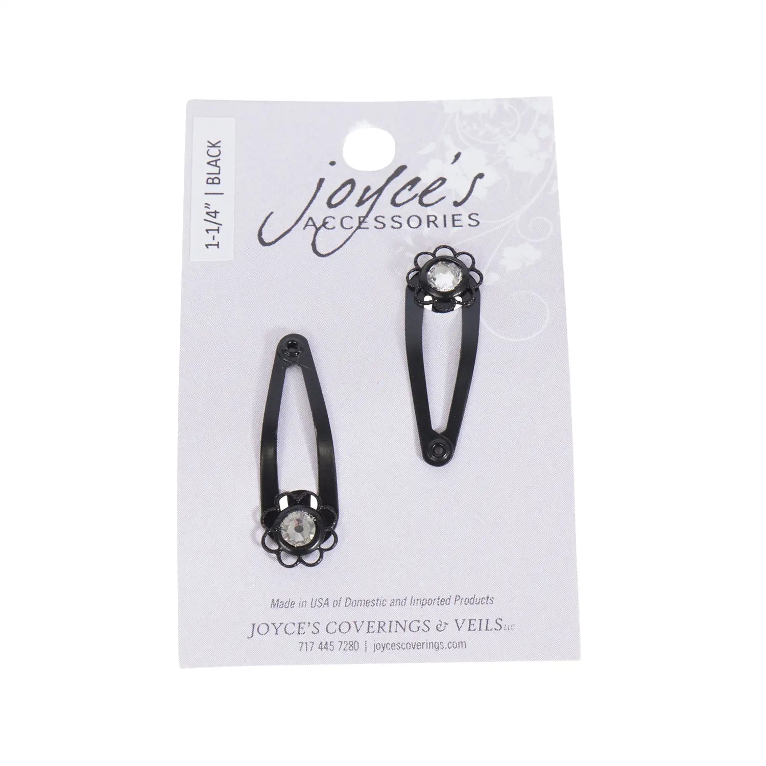 Joyce's Accessories - Crystal Snap Clip - (1 - 1/4") (2 piece, Black) - Homeplace Market LLC