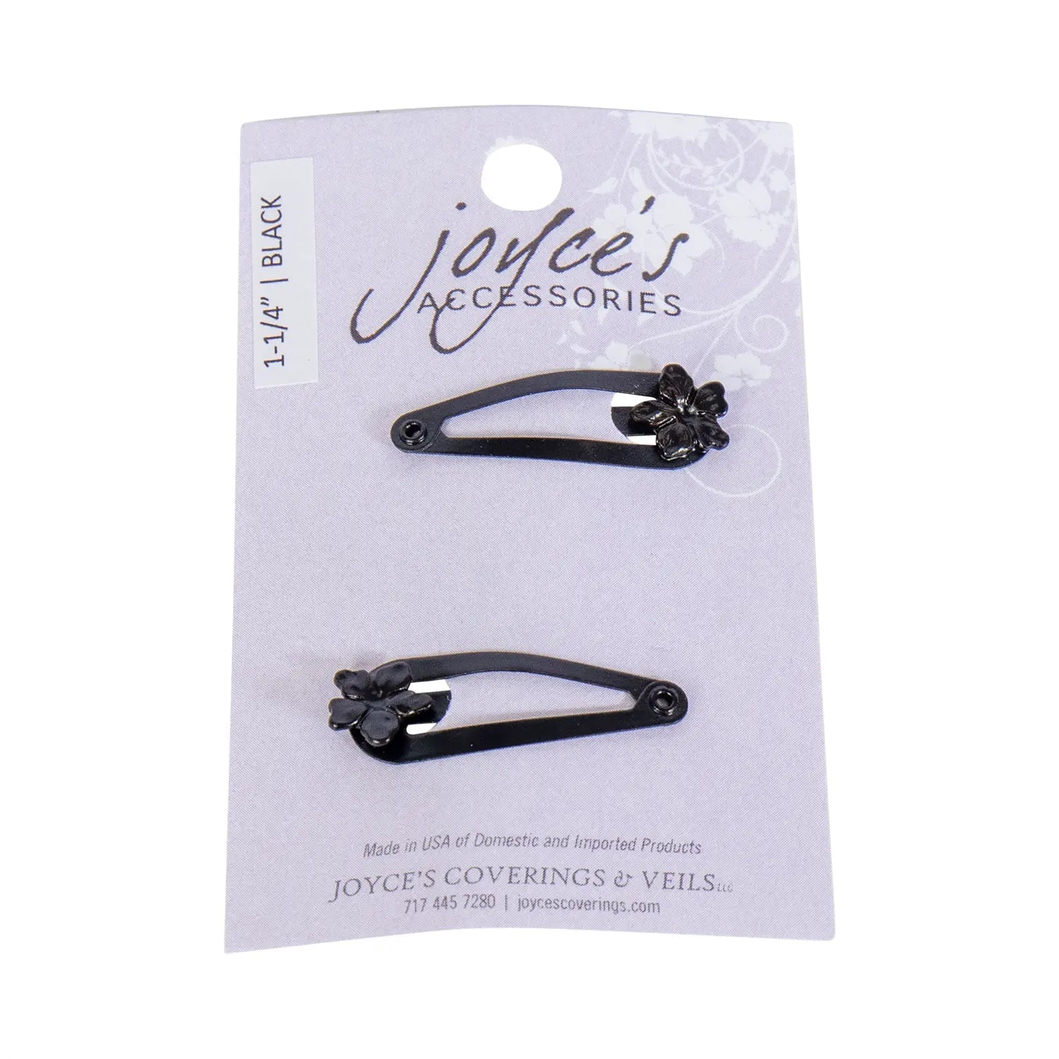 Joyce's Accessories - Floral Snap Clip - (1 - 1/4") (2 piece, Black) - Homeplace Market LLC