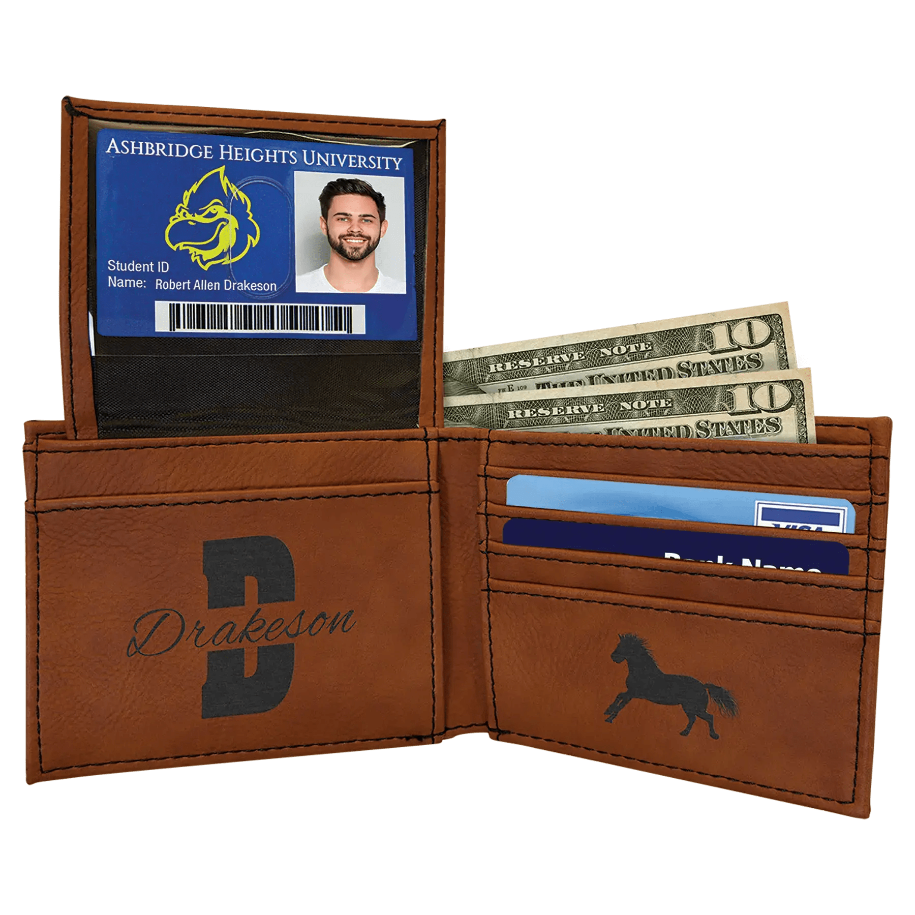 Laserable Leatherette Bi - Fold Wallet w/Flip ID Display - Homeplace Market LLC