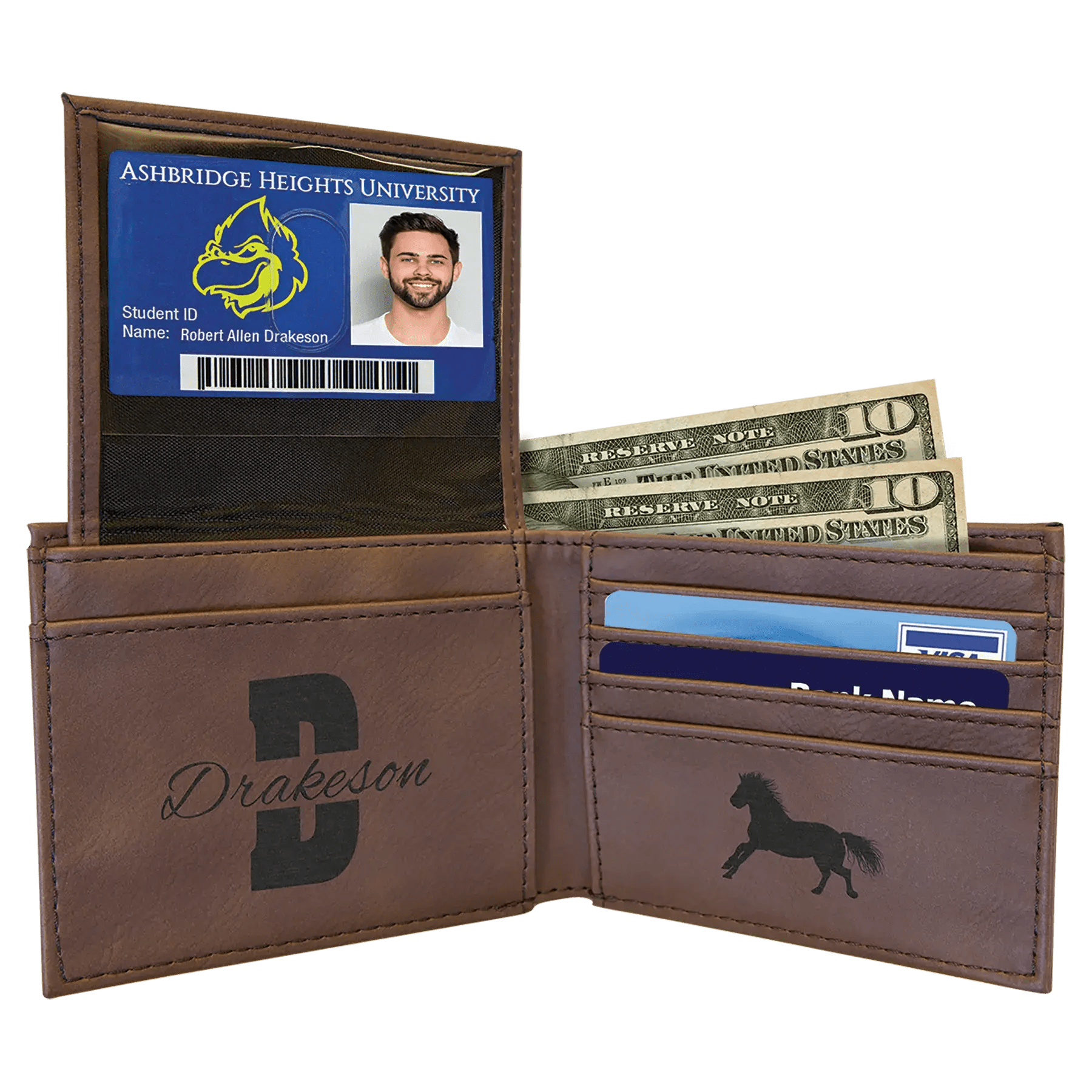 Laserable Leatherette Bi - Fold Wallet w/Flip ID Display - Homeplace Market LLC