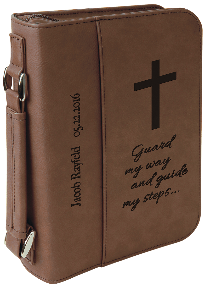 Leatherette Book/Bible Cover with Handle & Zipper - Engravable - Homeplace Market LLC