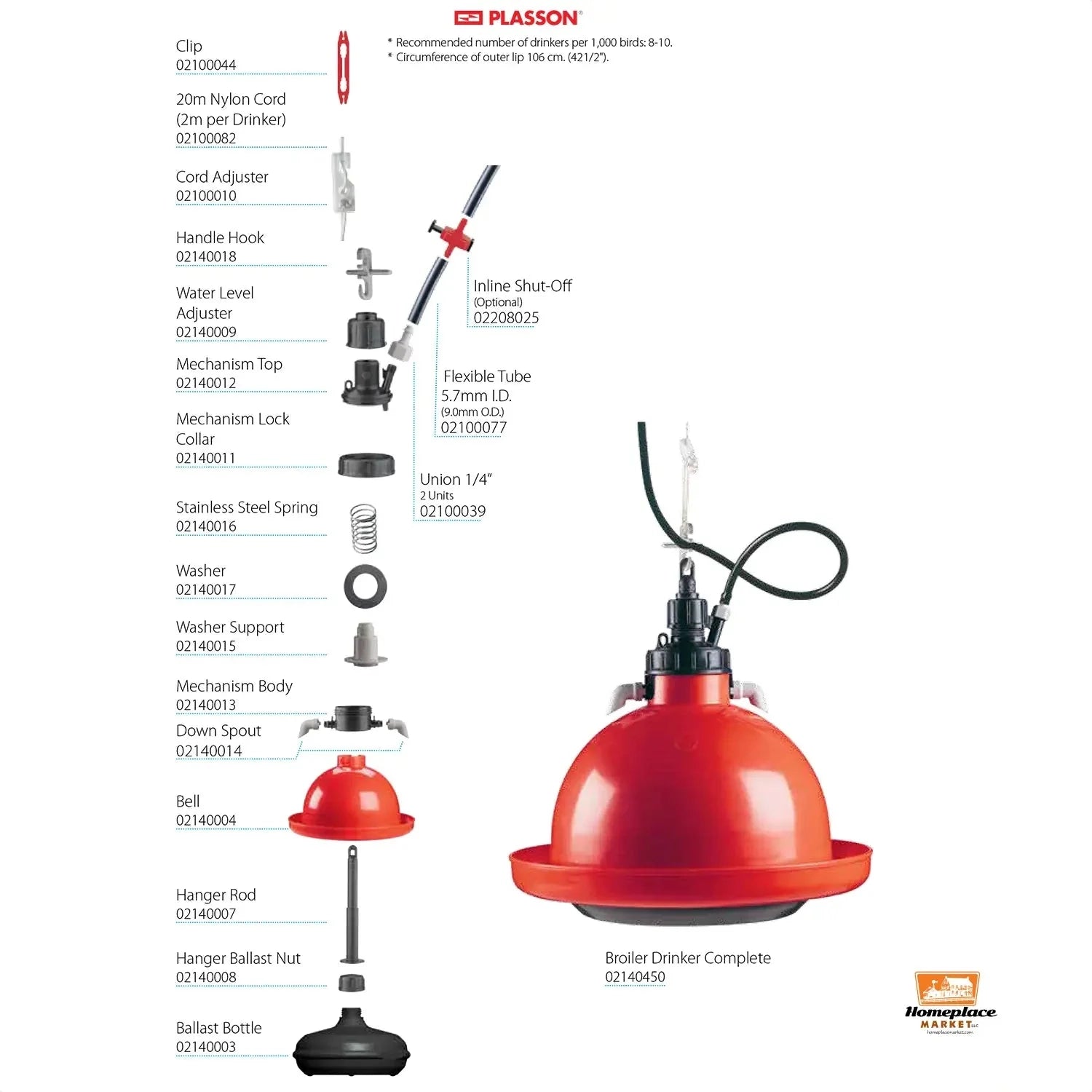 Plasson - Broiler Drinker, Bell Waterer for mobile chicken coops