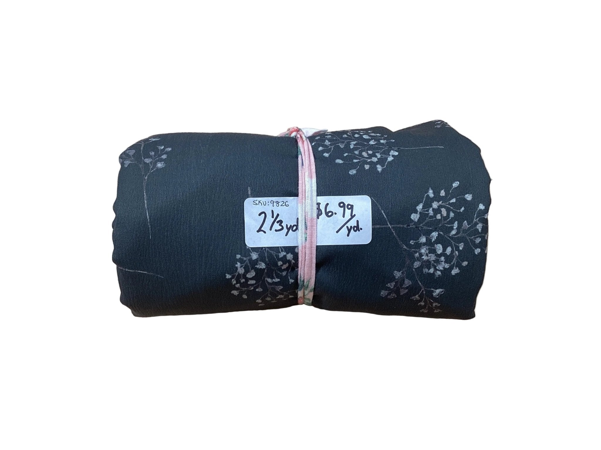 Remnant - crinkle crème polyester, floral stem, dark gray, 2 1/3 yd. @ $6.99/yd. - Homeplace Market LLC
