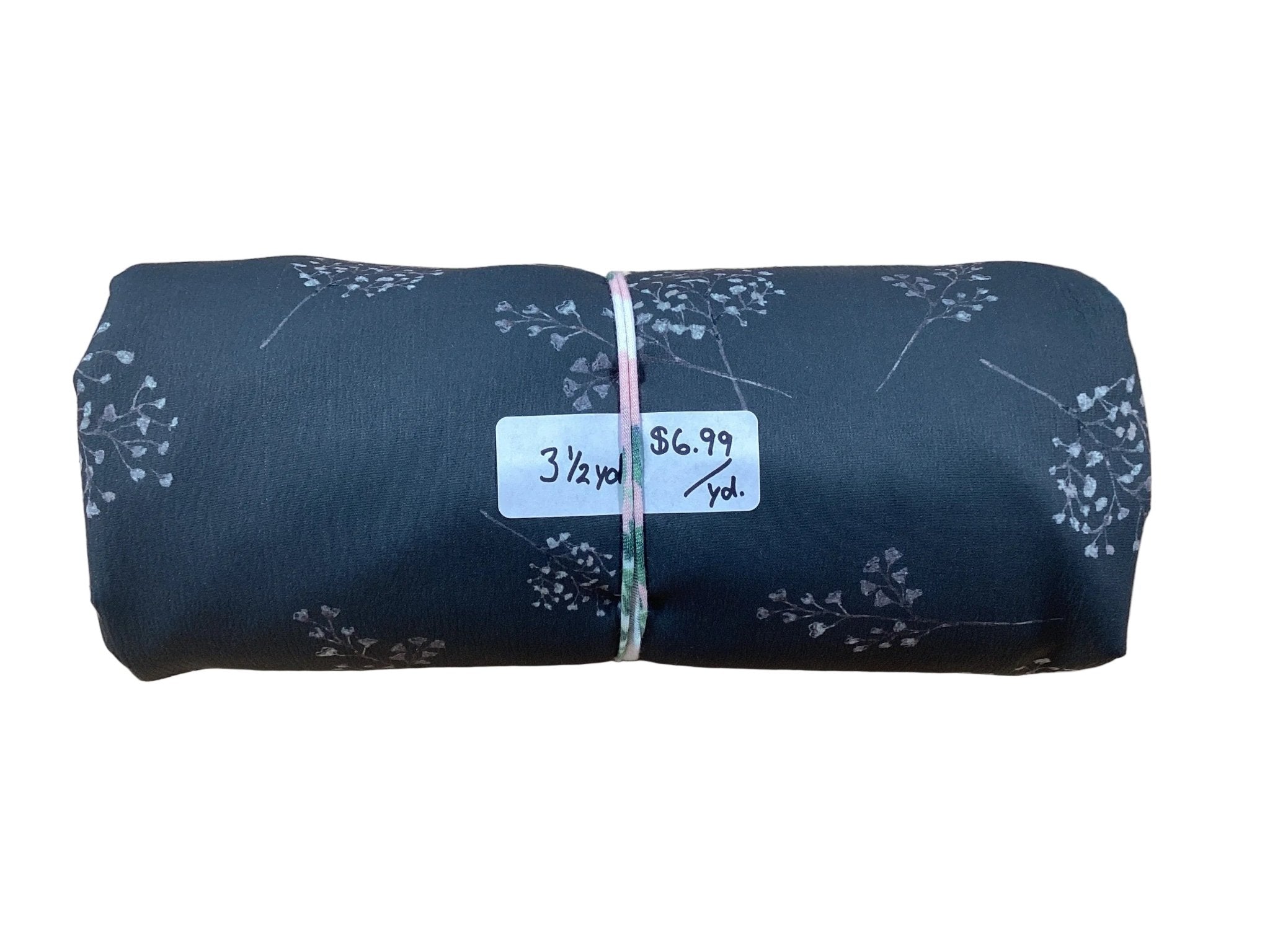 Remnant - crinkle crème polyester, floral stem, dark gray, 3 1/2yd. @ $6.99/yd. - Homeplace Market LLC