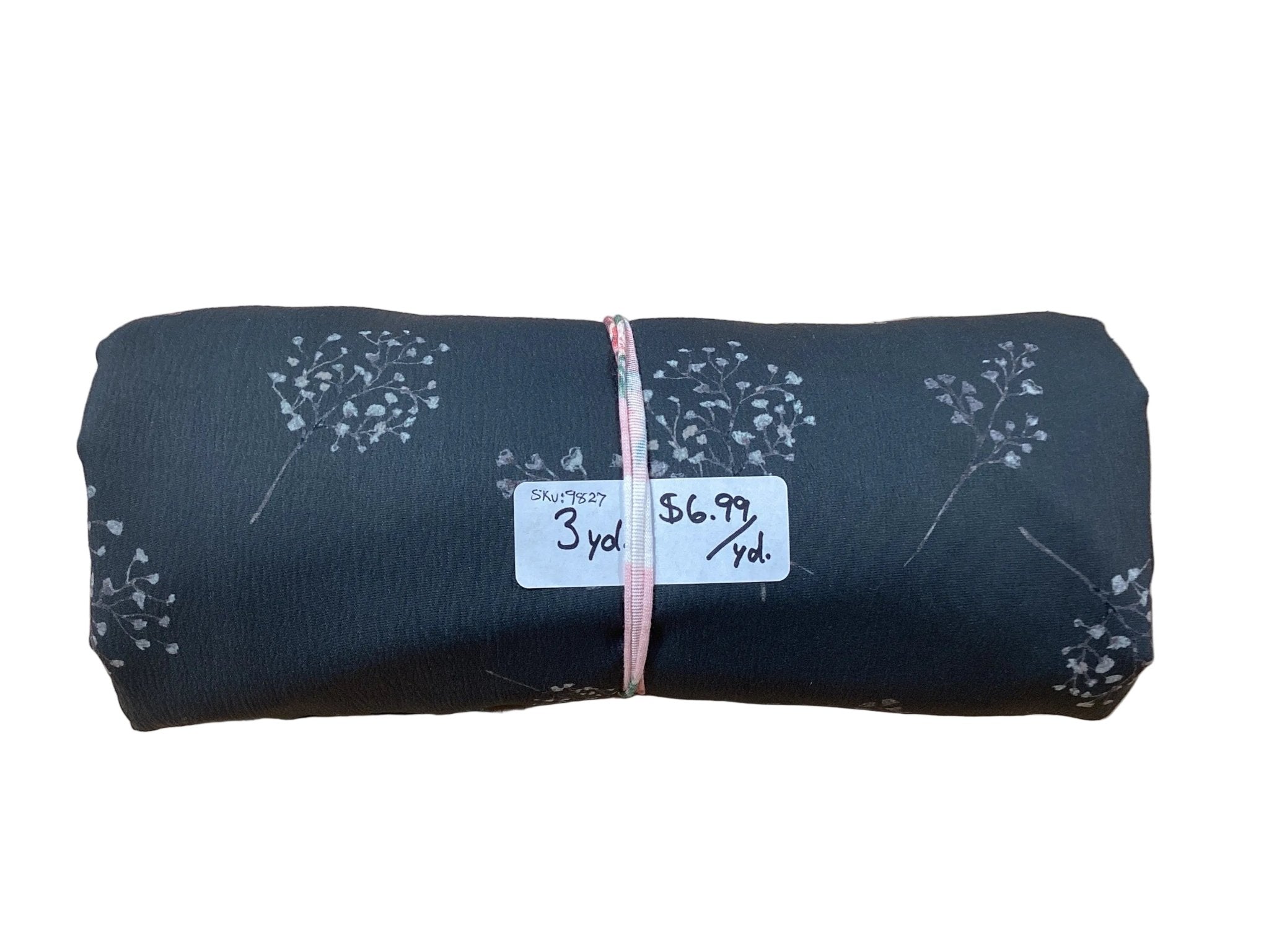 Remnant - crinkle crème polyester, floral stem, dark gray, 3 yd. @ $6.99/yd. - Homeplace Market LLC