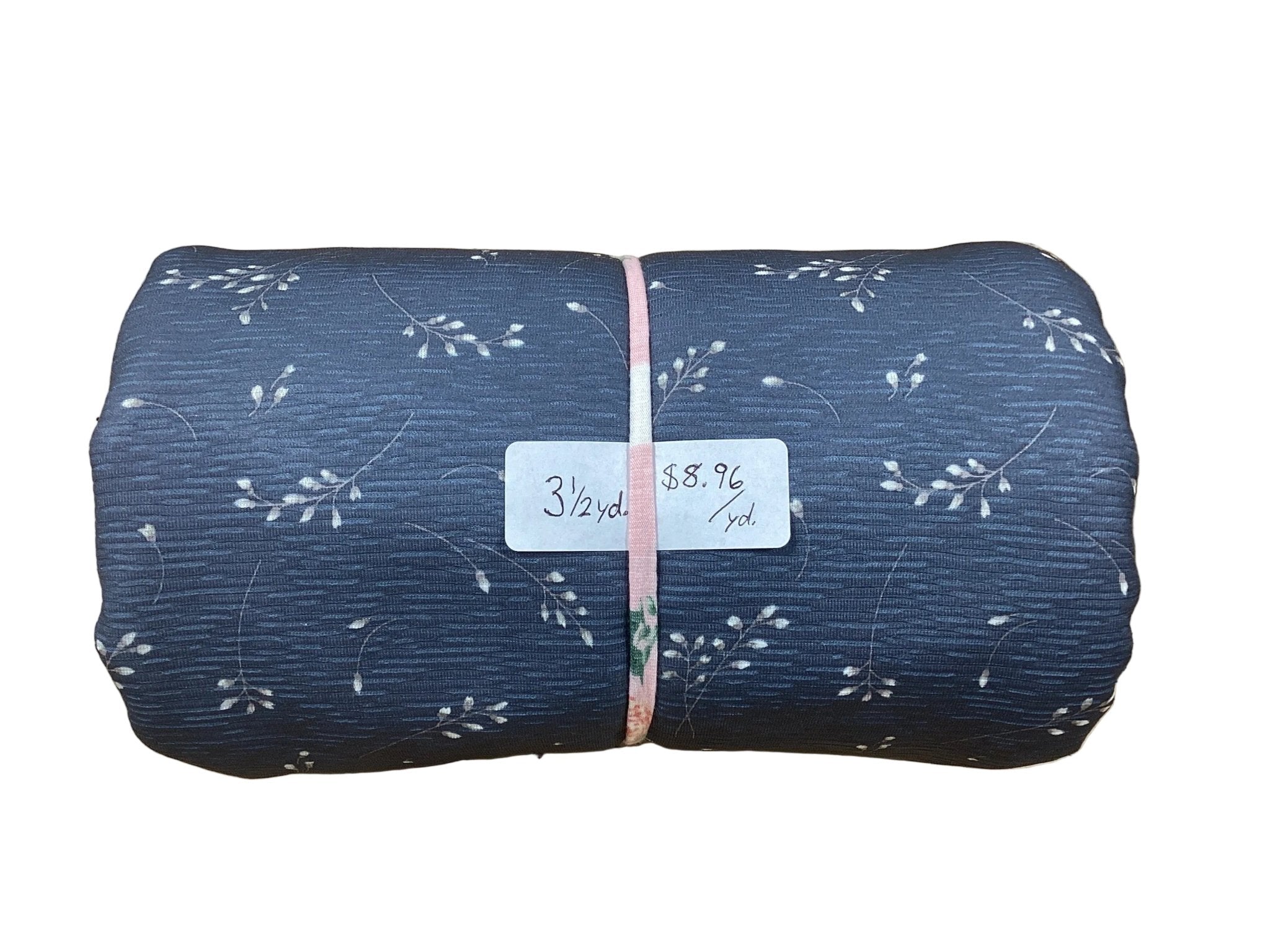 Remnant - Rebecca knit, slate blue, vines, 3 1/2 yd. @ $8.96/yd. - Homeplace Market LLC