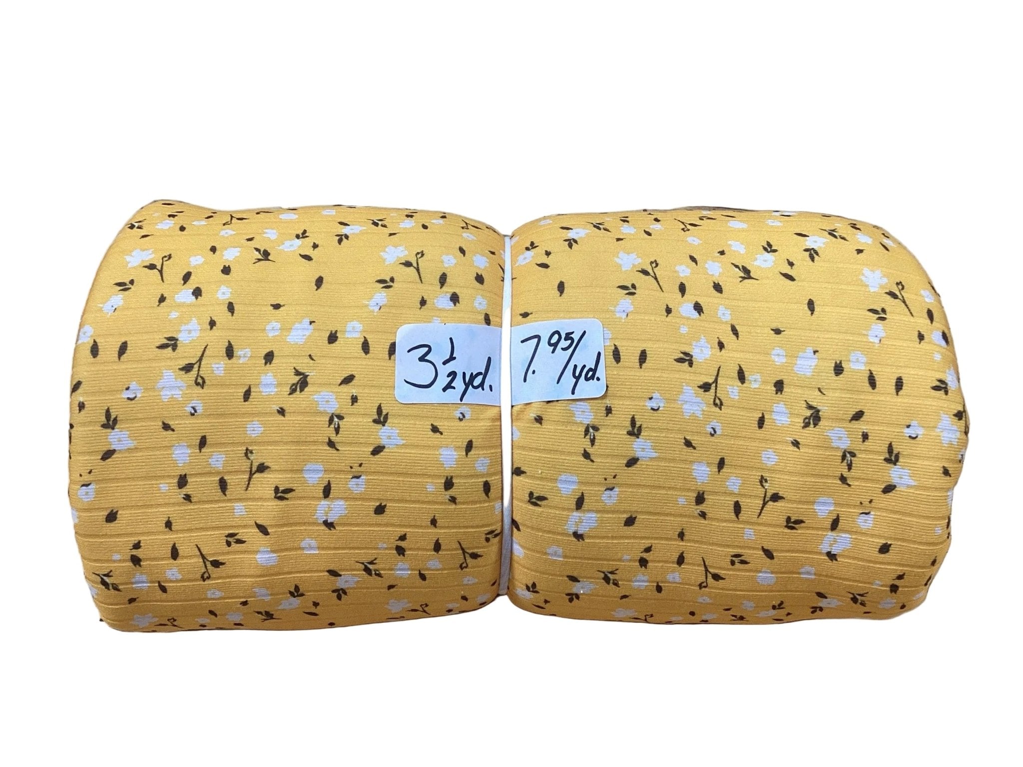 Remnant - soft wide rib knit, yellow w/ white floral, 3 1/2 yd. @ $7.95/yd. - Homeplace Market LLC