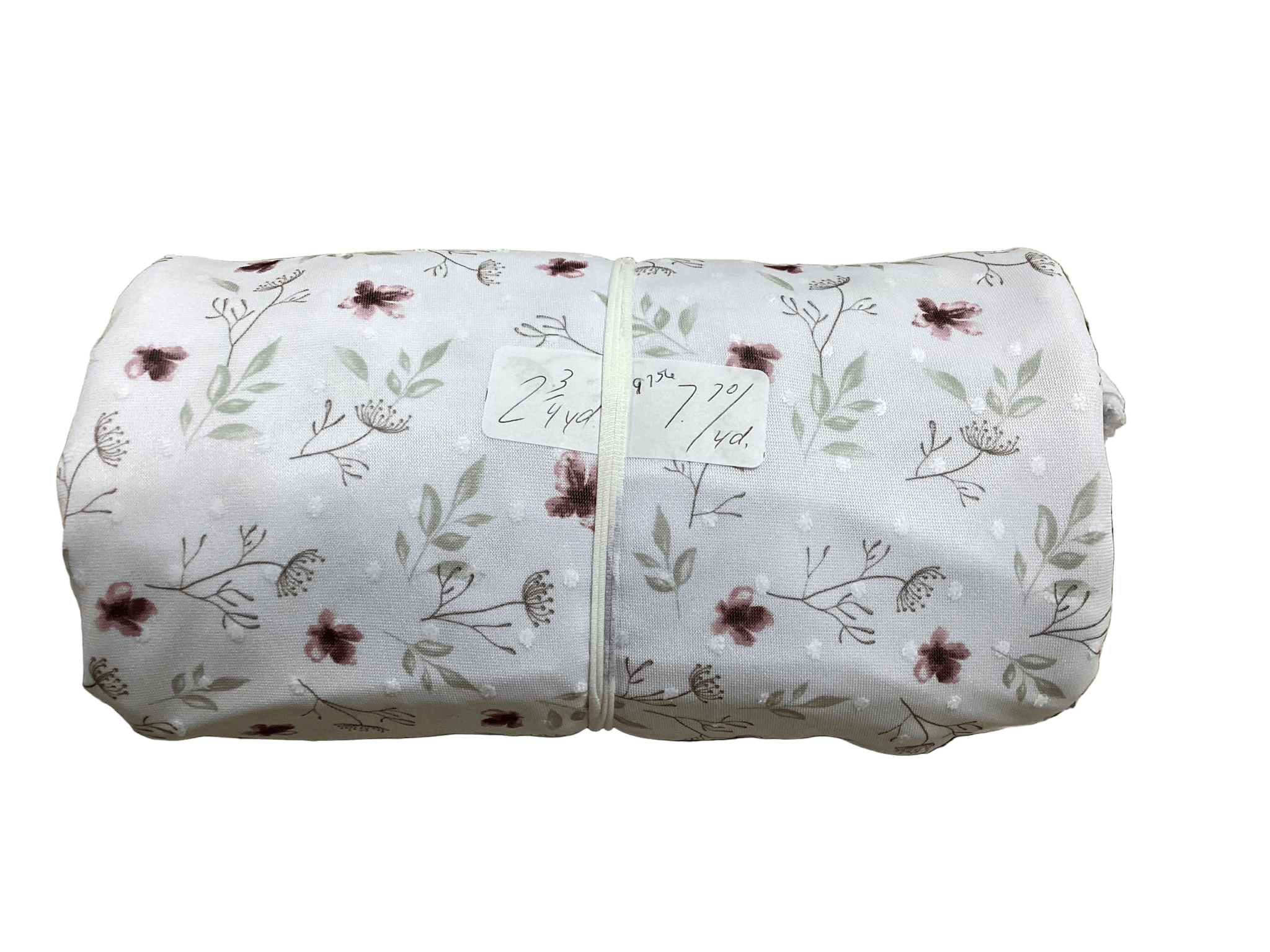 Remnant - Swiss dot knit, grape mist floral, 2.75 yd. @ $7.70/yd. - Homeplace Market LLC