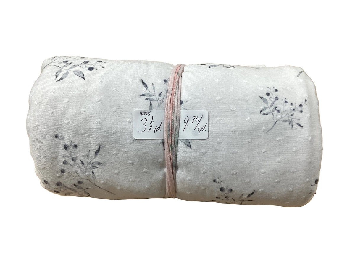 Remnant - Swiss dot knit, gray stems, 3 1/2 yd. @ $9.36/yd. - Homeplace Market LLC