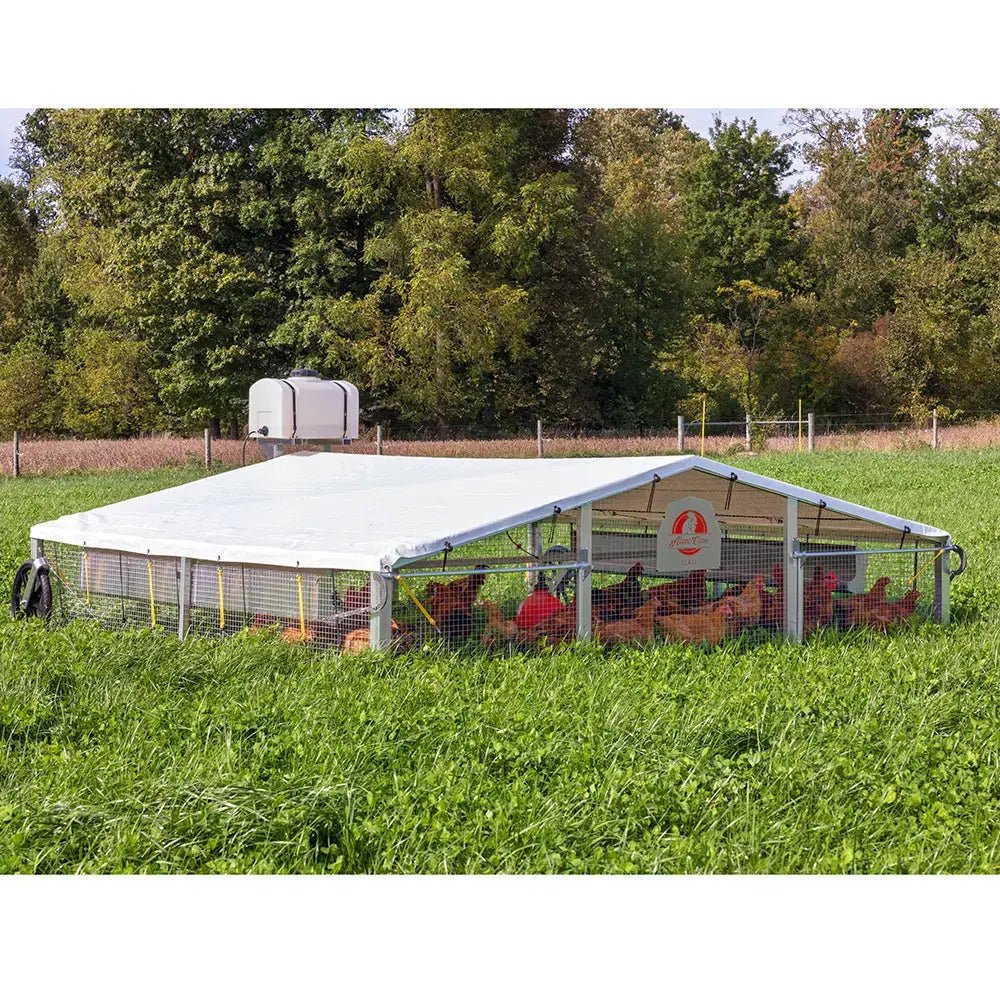 12x12 Alumi - Coop Mobile Chicken Broiler Coop - Coop, Tray Feeders, Bell Waterer, 27 gal Water Tank - Homeplace Market LLC