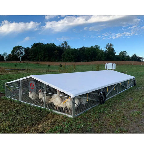 12x24 Alumi-Coop Mobile Chicken Broiler Coop - Coop, Tray Feeders, Bell Waterer, 26 gal Water Tank Coop