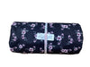 Remnant - Swiss dot knit, black with purple floral, 4 1/4 yd. @ $7.70/yd.