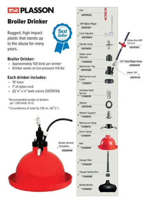 Plasson - Broiler Drinker, Bell Waterer for mobile chicken coops Water