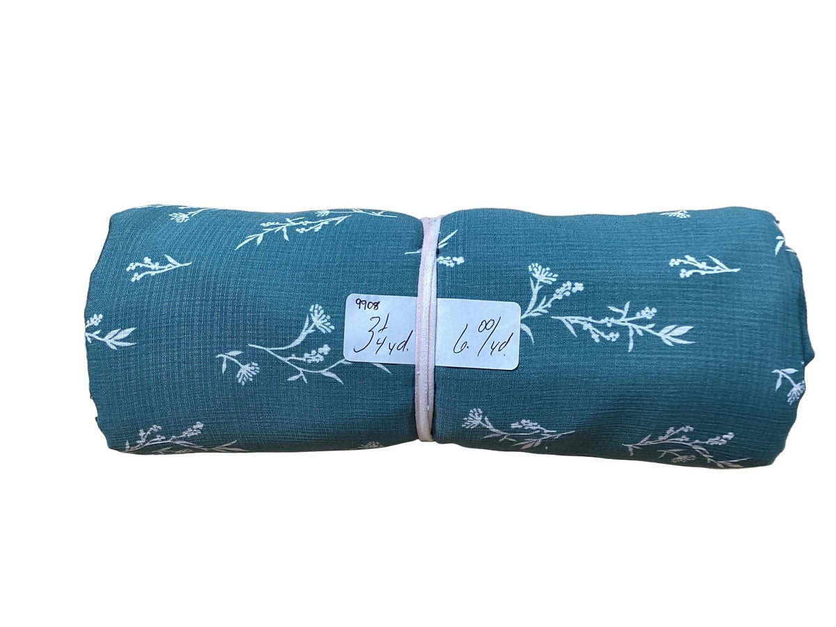 Remnant - linen/polyester, sea green, floral, 3 1/4 yd. @ $6.00/yd. - Homeplace Market LLC