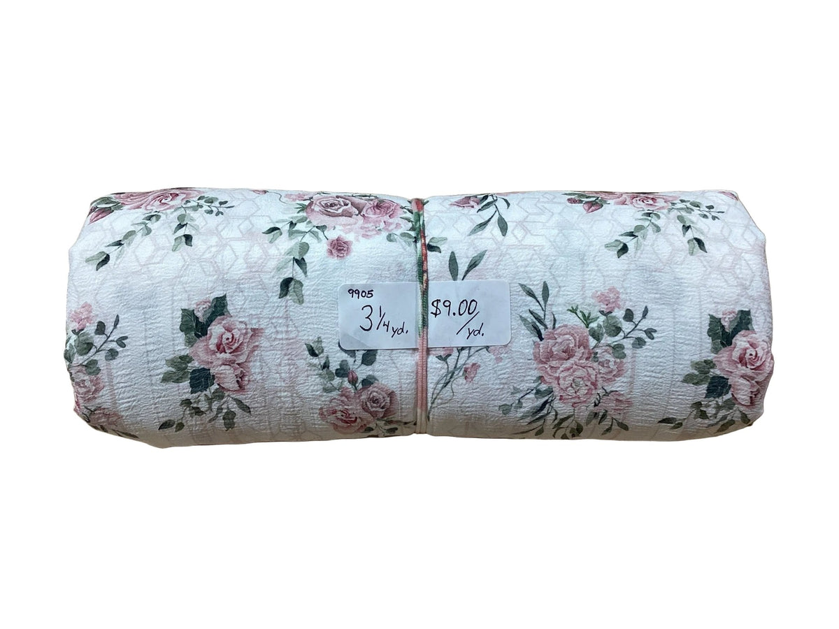 Remnant - seersucker knit, rose print, 3 1/4yd. @ $9.00 yd. - Homeplace Market LLC