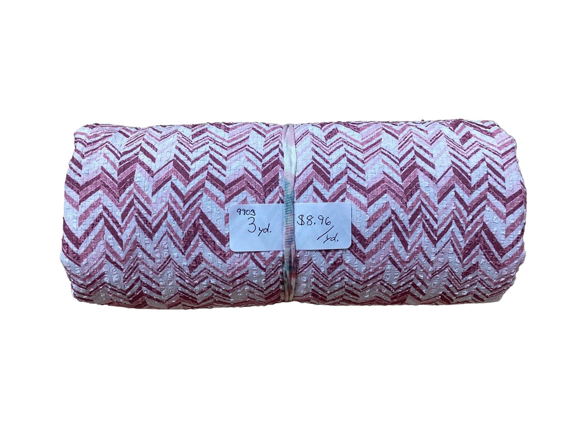 Remnant - seersucker poly w/ slight stretch, rose zigzag, 3 yd. @ $8.96/yd. - Homeplace Market LLC