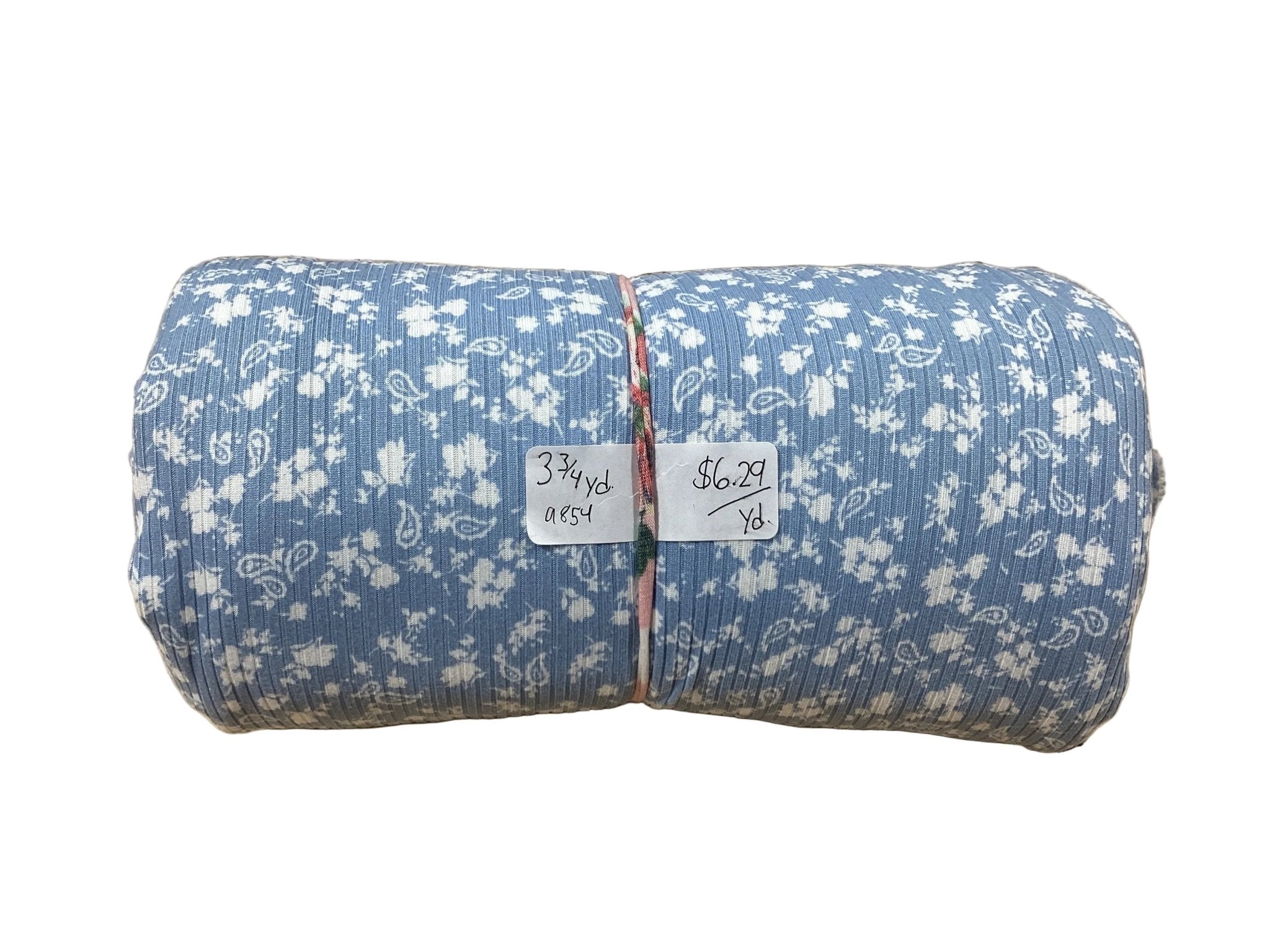 Remnant - soft rib knit, powder blue, small paisley - Homeplace Market LLC