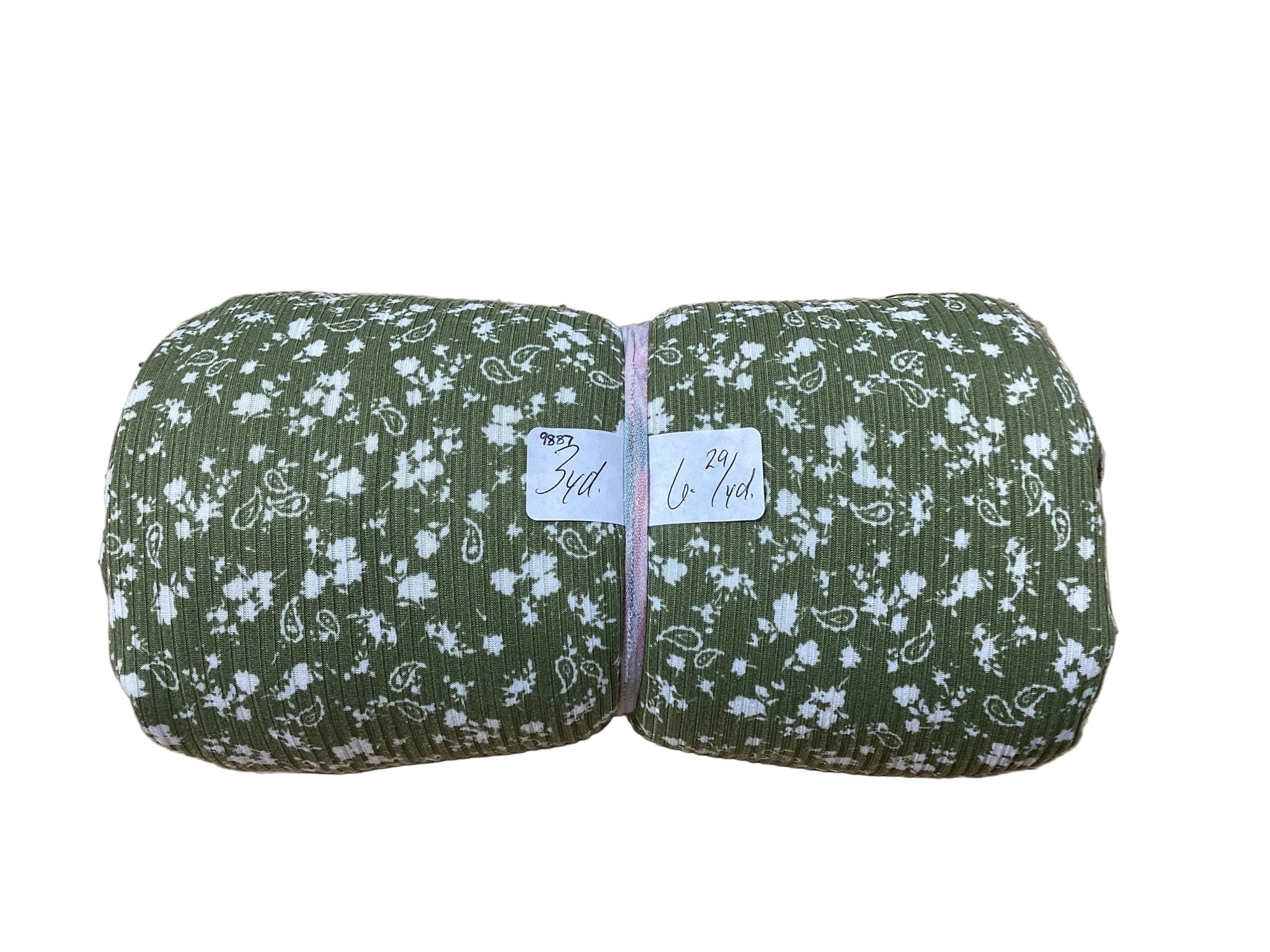 Remnant - soft rib knit, small paisley, moss green, 3 yd. @ $6.29/yd. - Homeplace Market LLC