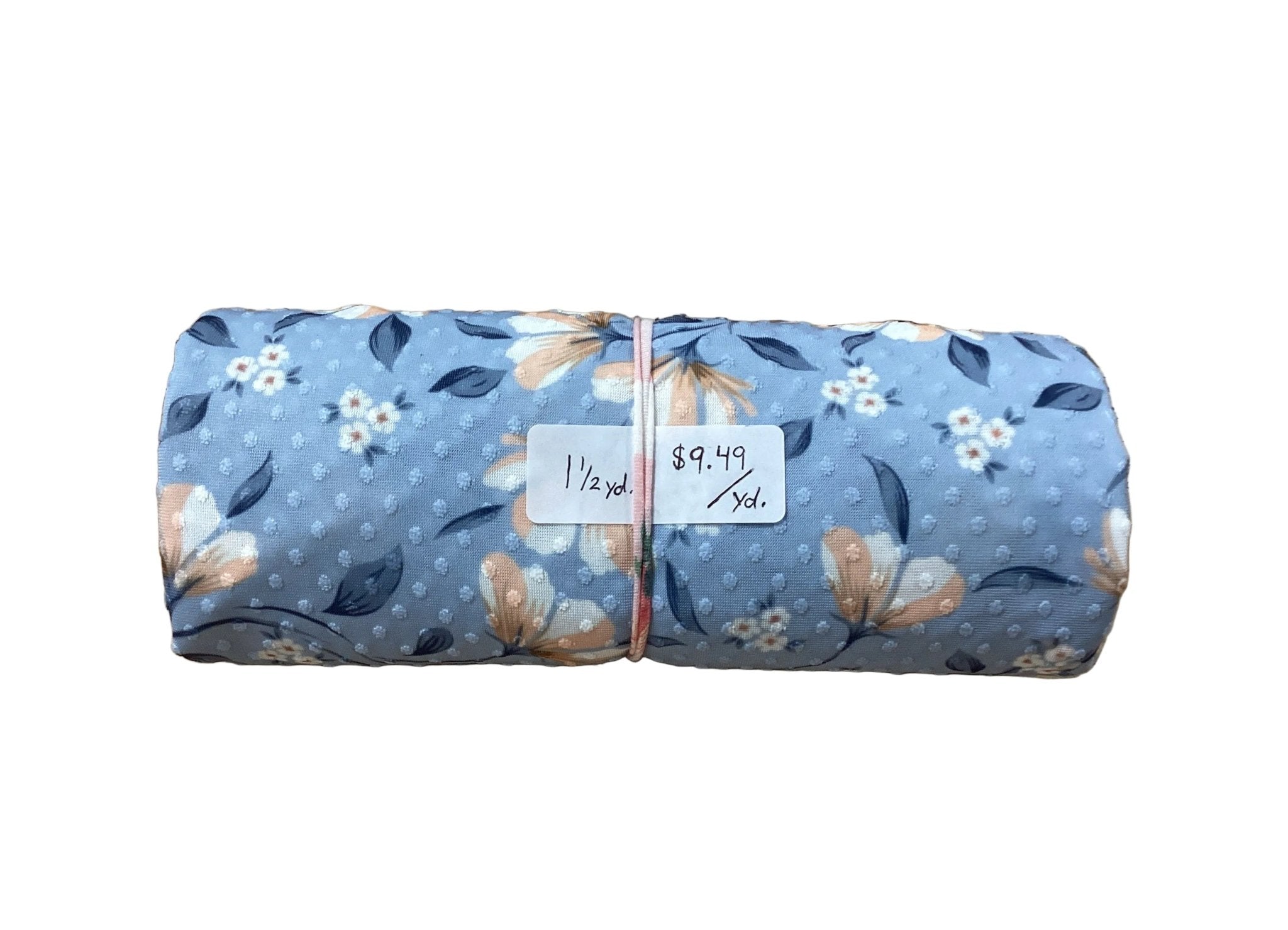 Remnant - Swiss dot knit, peach flower, 1 1/2 yd. @ $9.49/yd. - Homeplace Market LLC