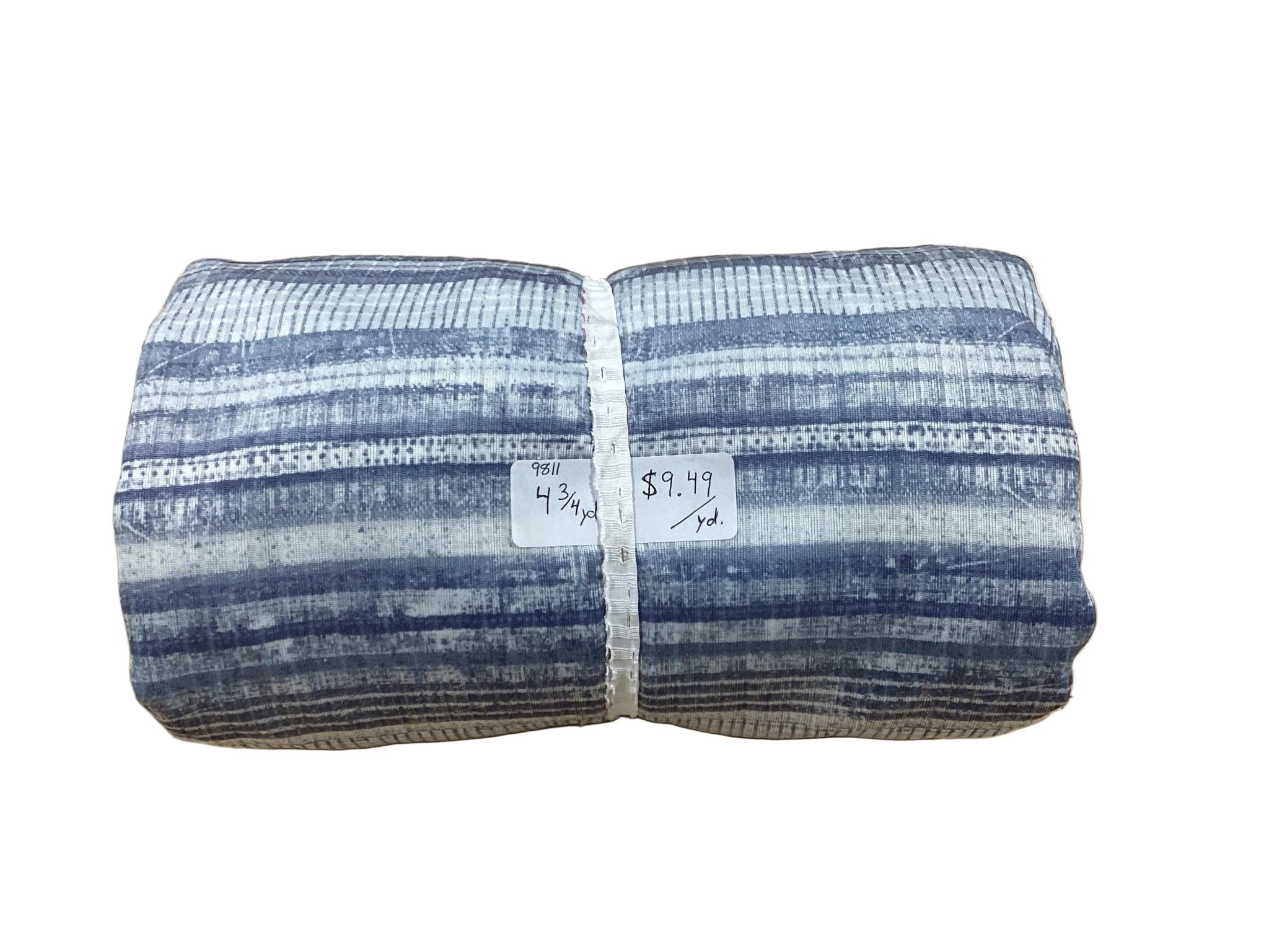 Remnant - wide rib knit, unbrushed, denim blue, stripes, (wide selvage), 4 3/4 yd. @ $9.49/yd. - Homeplace Market LLC