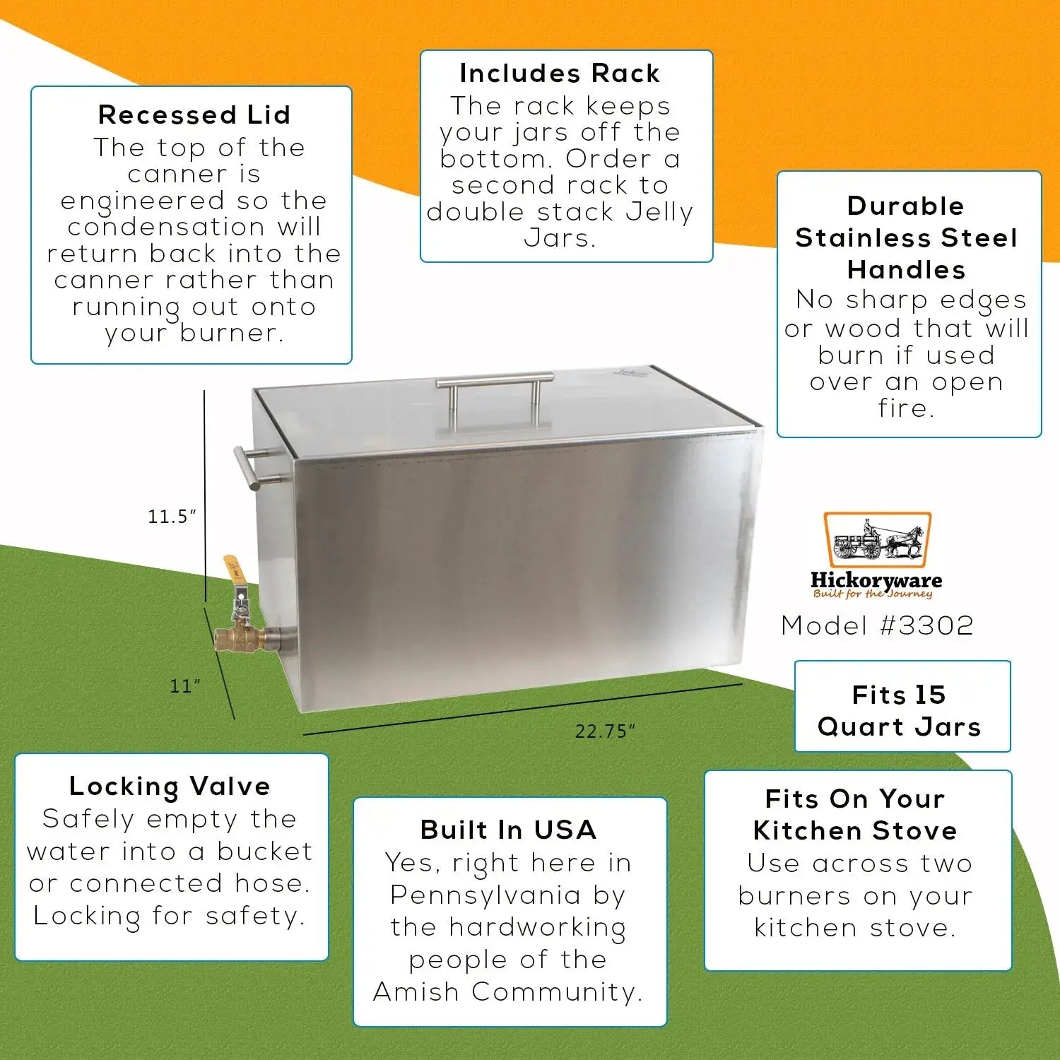 15 quart Stove Top Water Bath Canner (2022 STYLE), Large Stock Pot /With Drain Valve - Not Polished - Homeplace Market LLC