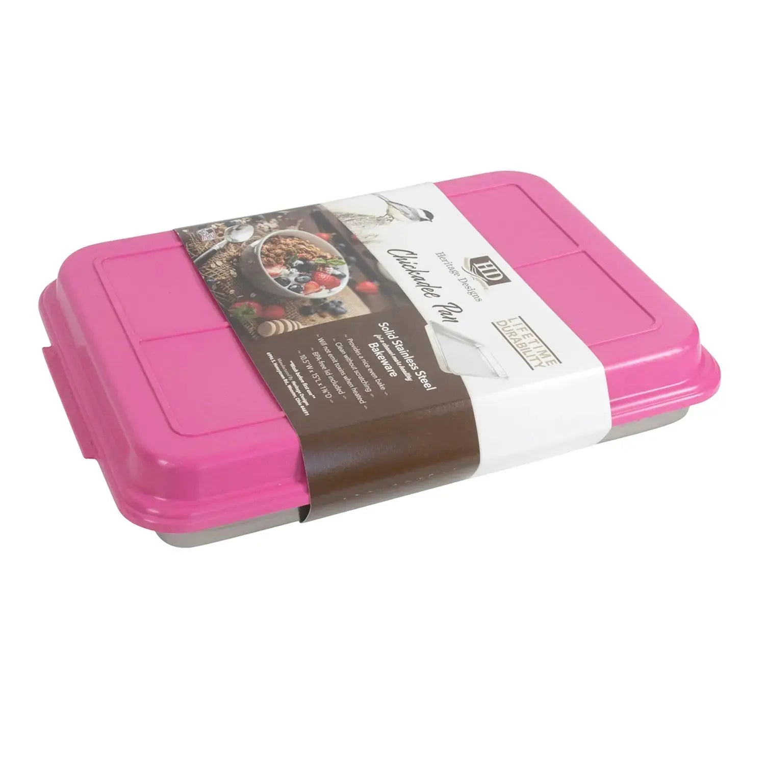 Heritage - Chickadee - 10x15 - Deep Bakeware Pan - Stainless Steel - BPA Free Plastic Lid - USA Made - Homeplace Market LLC