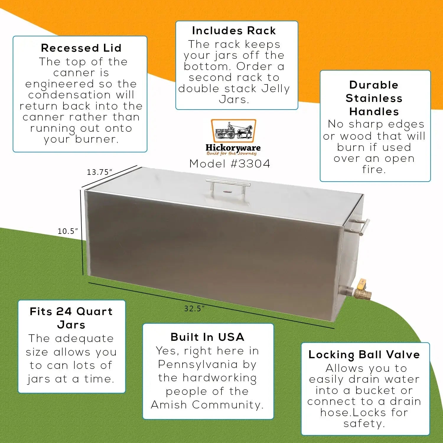 Hickoryware - 24 quart Stove Top Water Bath Canner, Large Stock Pot, with Drain - Homeplace Market LLC